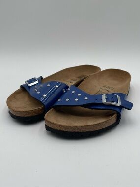 Birkenstock Birki's Rhinestones Patent Blue Sz 38 Women’s 7 Sandals Summer